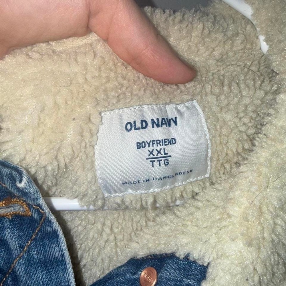Old Navy Sherpa Lined Denim Jacket | Vintage Workwear Trucker | Men's M - Picture 5 of 5